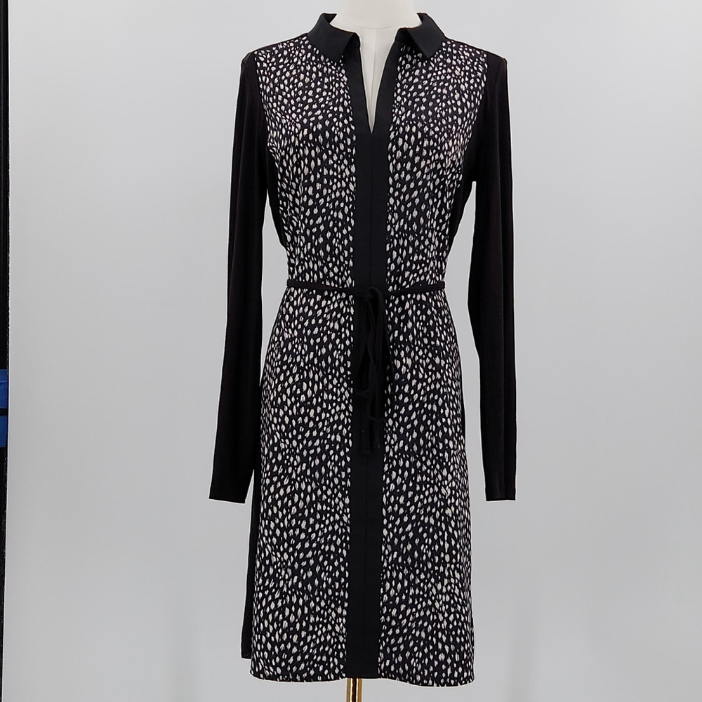 Oasis Animal Print Shirt Dress Black White Collared Long Sleeve S Chic Aesthetic - Picture 2 of 14